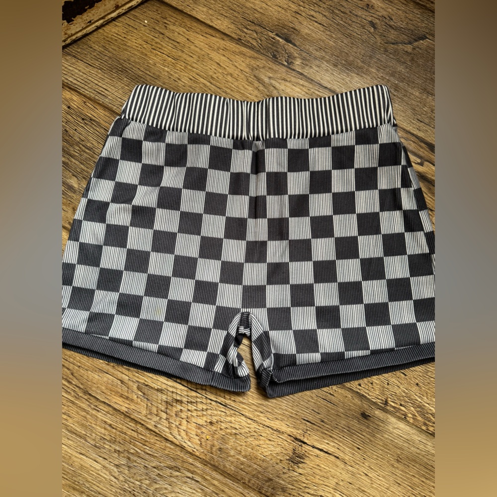 Women's Black and White Checkered Athletic Shorts
